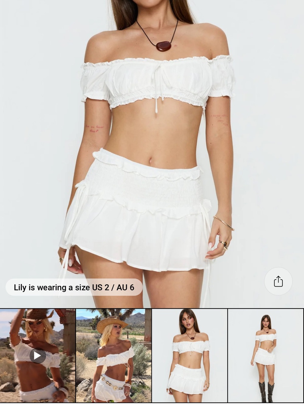 NEW with tag Princess Polly White Ruffle Smocked Mini Skort